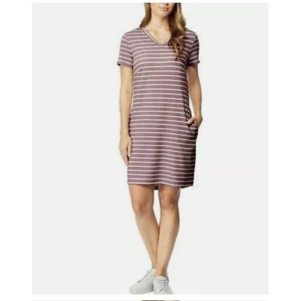 32‎ Degrees COOL Women's Short Sleeve V-Neck Dress, Ballerina Pink Stripe SZ M